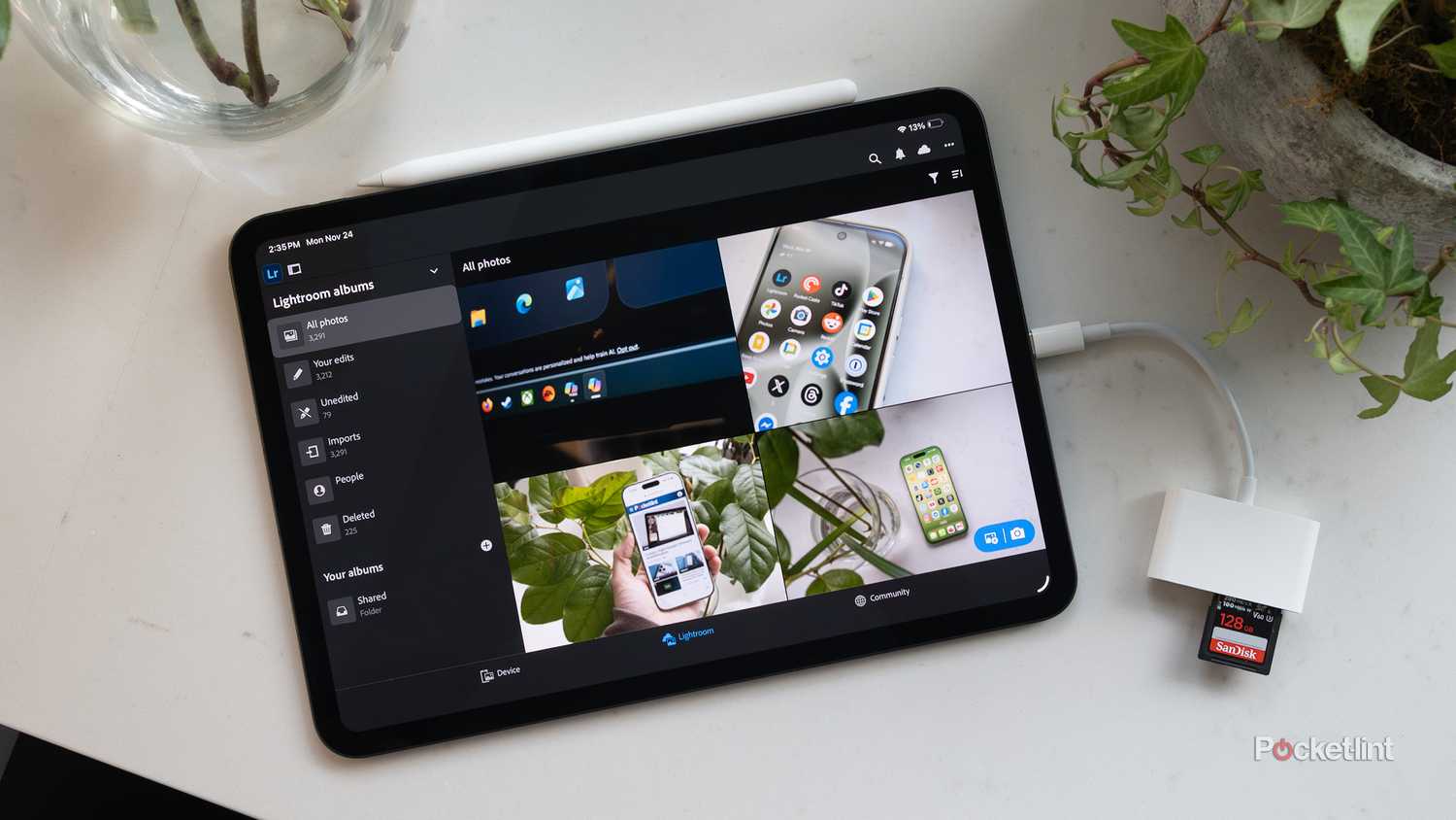 The M5 iPad Pro with a USB-C SD card reader attached.