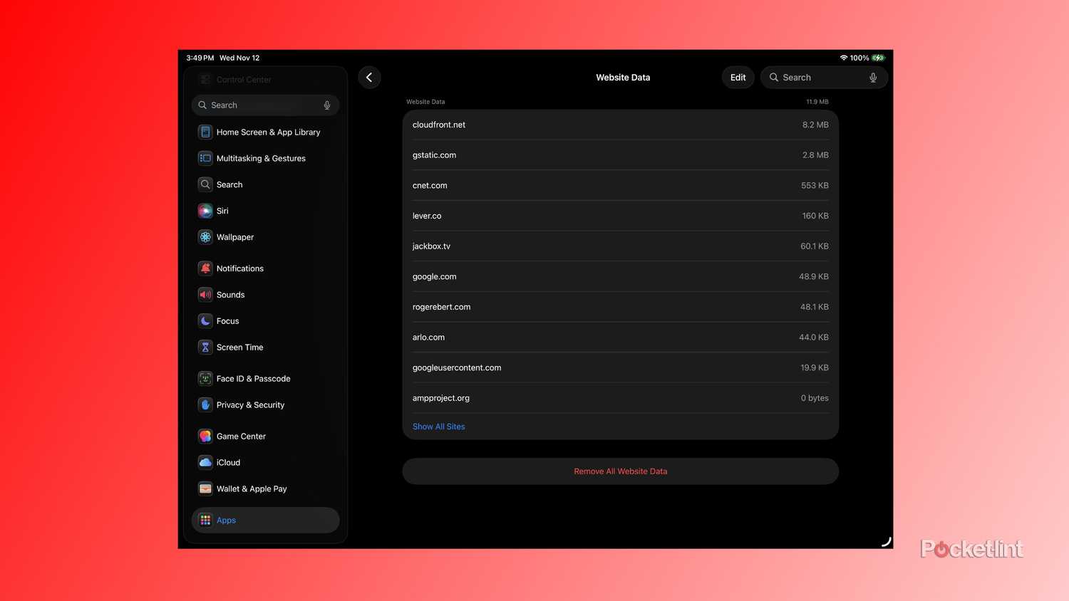 Clearing cache data in Safari for iPadOS 26.