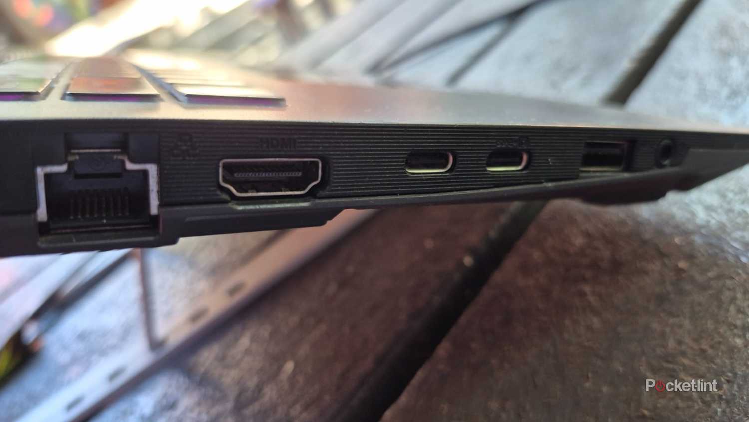 A healthy number of USB and other ports on a laptop.