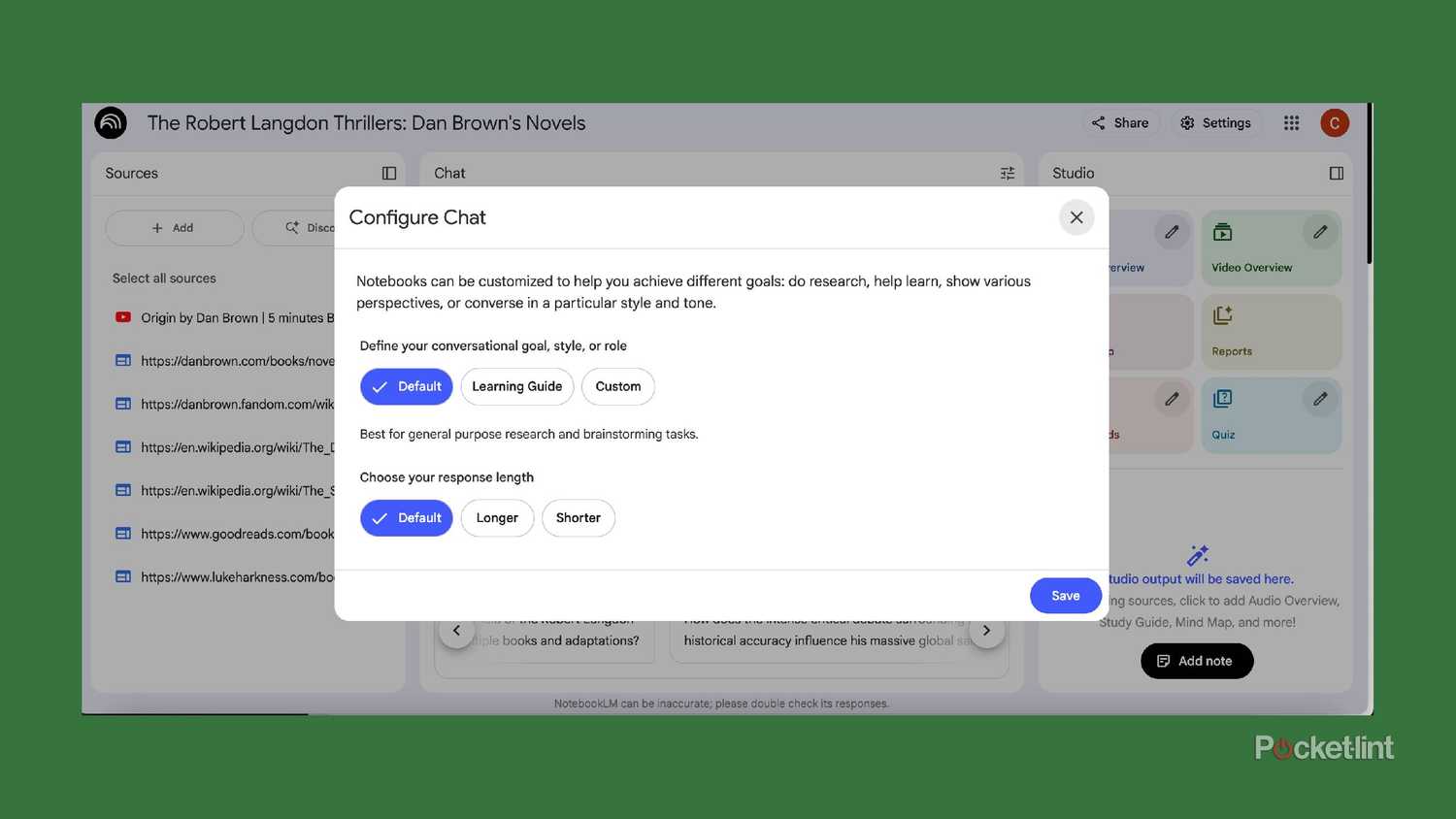 The Configure Chat feature in NotebookLM