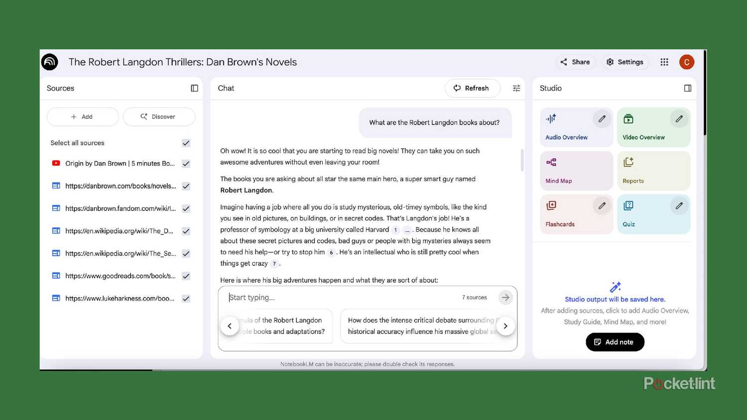 The chat question and response from a Customize Chat in NotebookLM