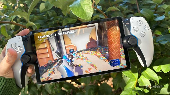 Astro Bot playing on a PlayStation Portal outside