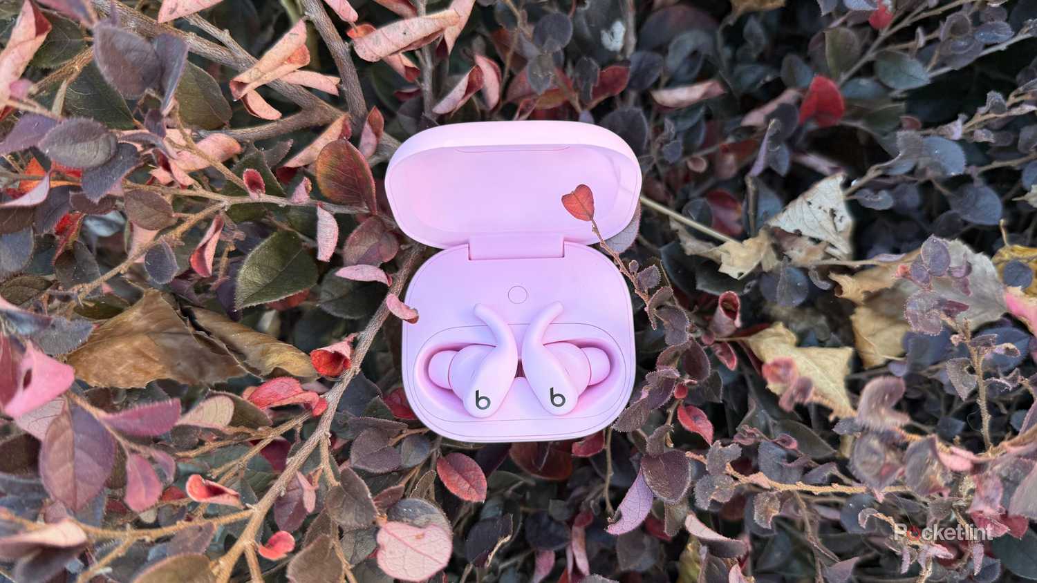 Powerbeats Fit in front of a bush. 