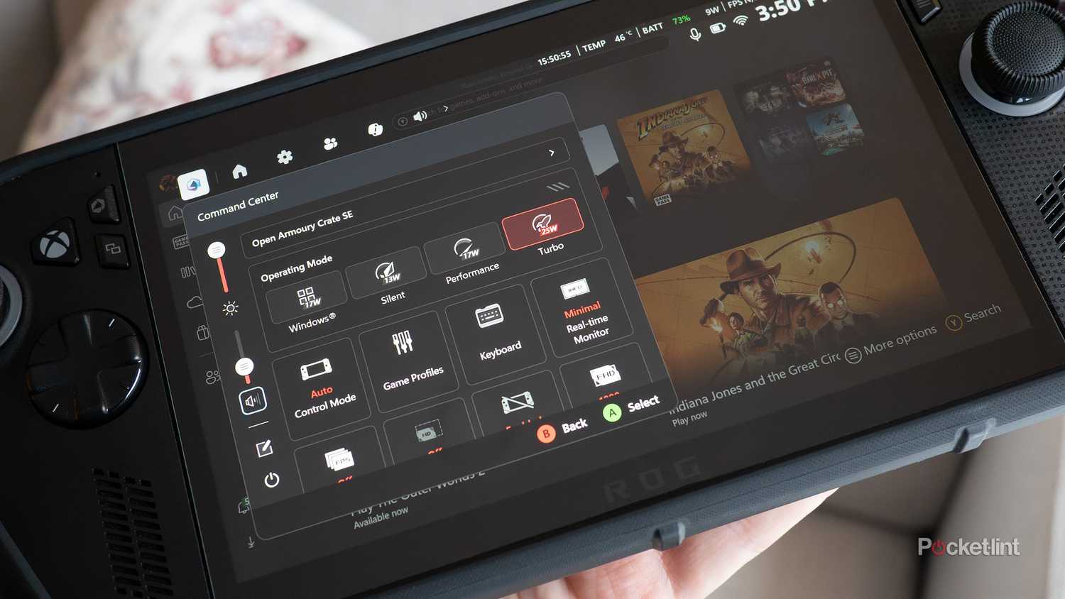 The ROG Xbox Ally X's Command Center in Armoury Crate 