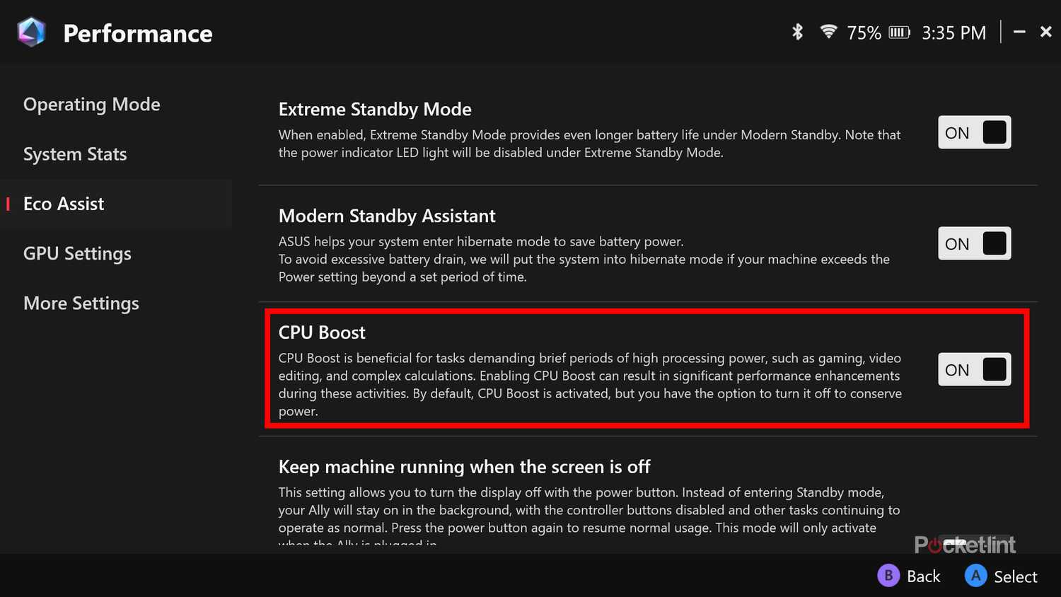 ROG Xbox Ally X CPU Boost option