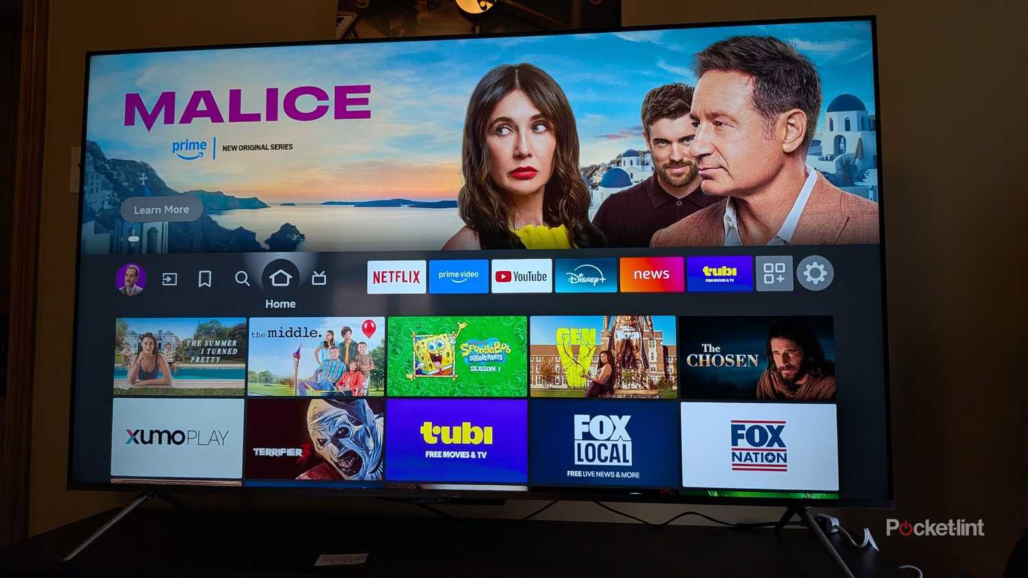 Amazon Fire TV home screen on Fire TV Omni QLED.