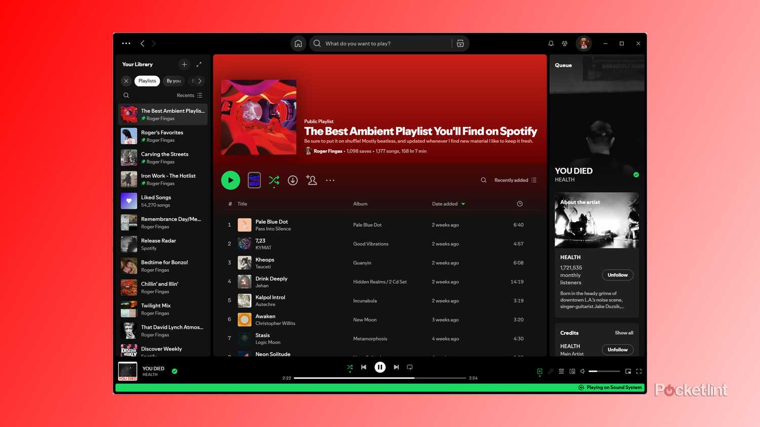 An ambient playlist in Spotify for Windows.