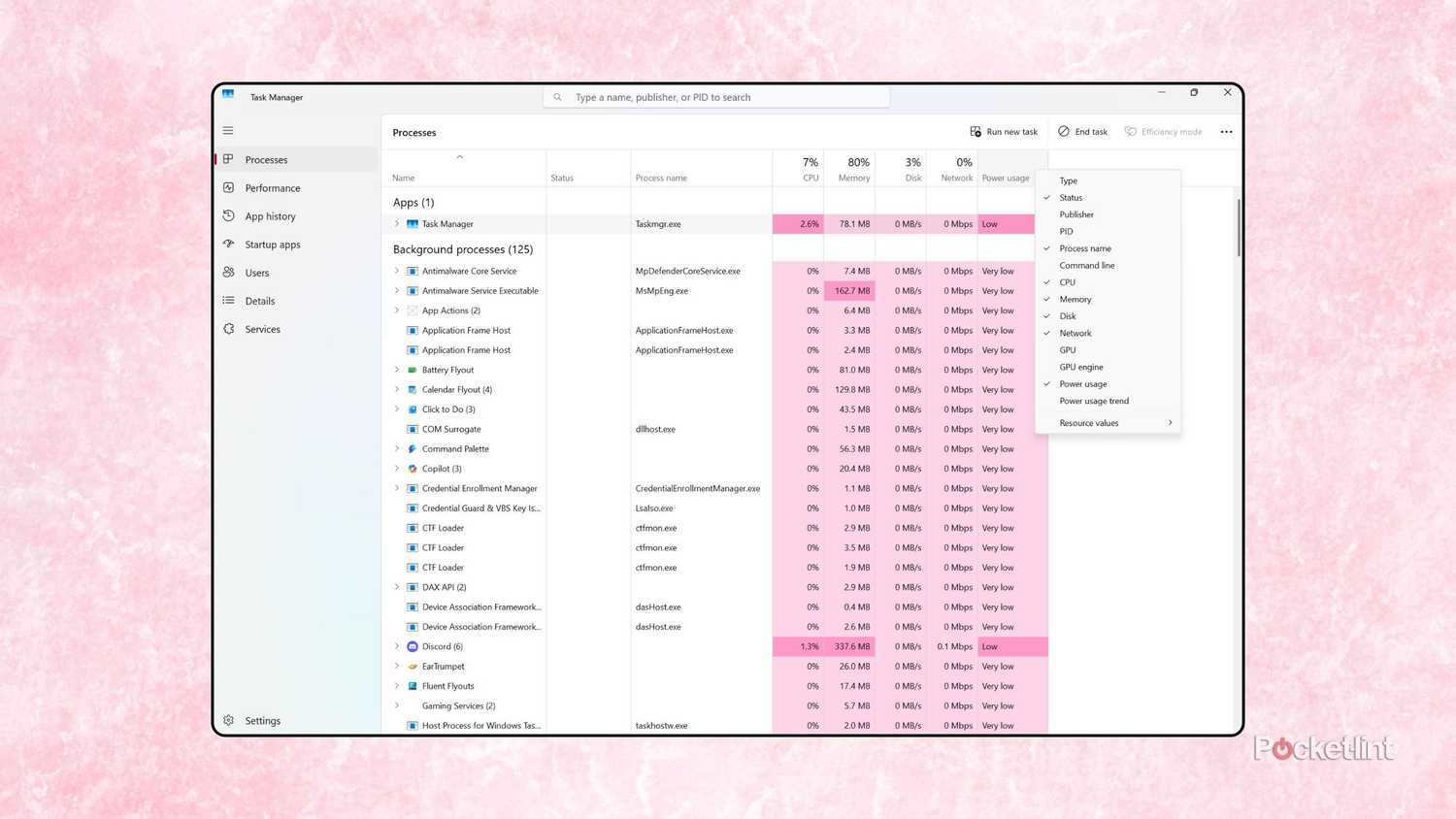 Task Manager expand and contract columns screenshot