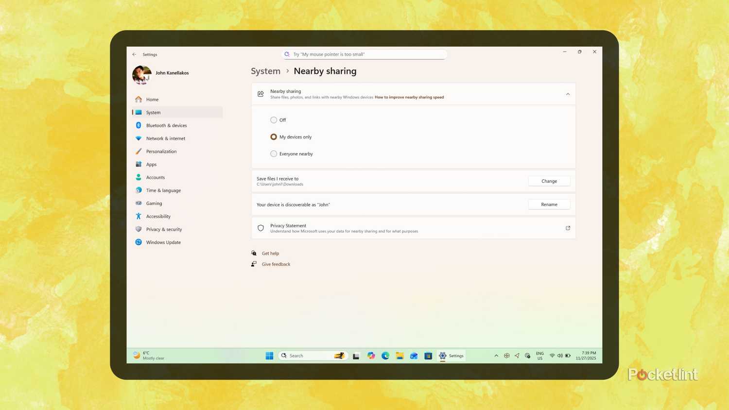 Windows 11 Nearby Sharing screenshot