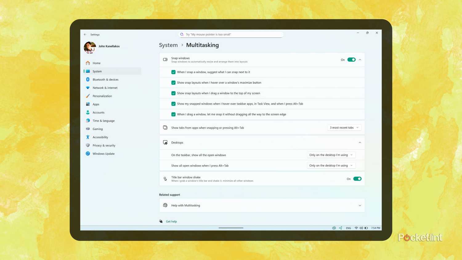 Windows 11 title bar window shake screenshot