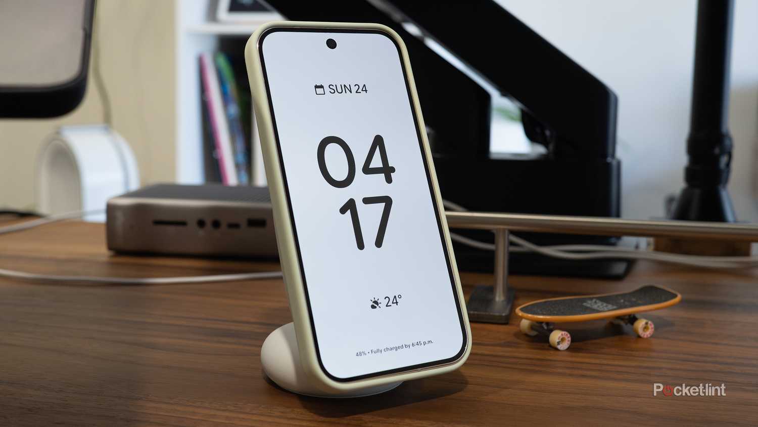 Charging a phone wirelessly. 