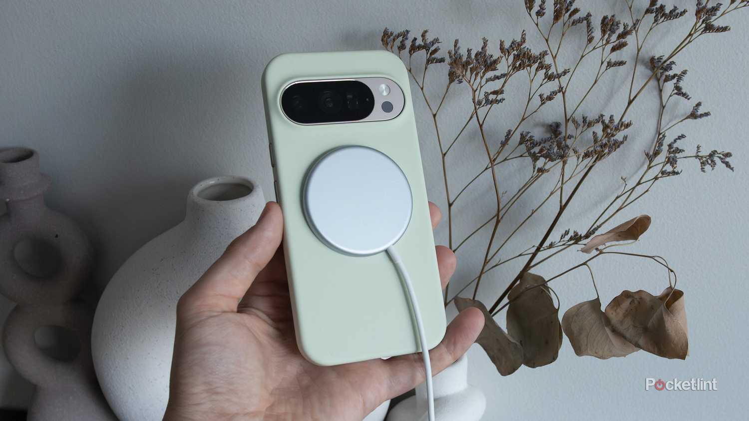 Charging a phone wirelessly. 