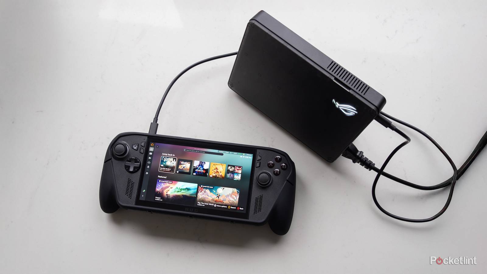 The ROG XG Mobile eGPU sitting beside the ROG Xbox Ally X.