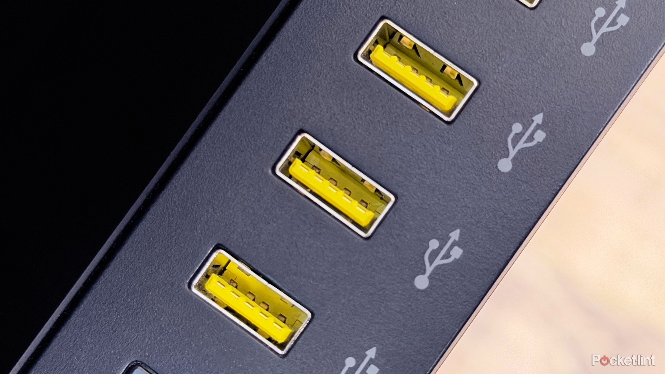 Yellow USB ports on desktop PC.