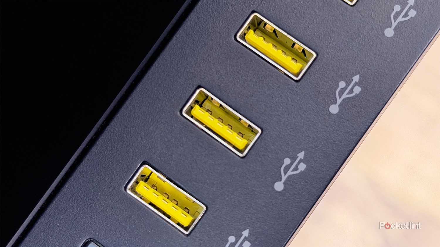Yellow USB ports on a desktop PC.