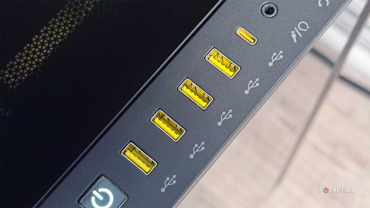 Yellow USB ports on desktop PC.