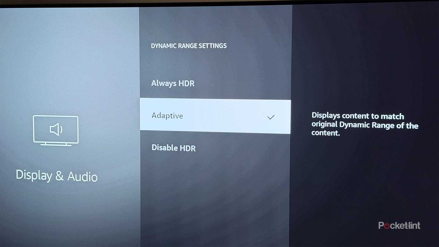 The Adaptive HDR setting on a Fire Stick.