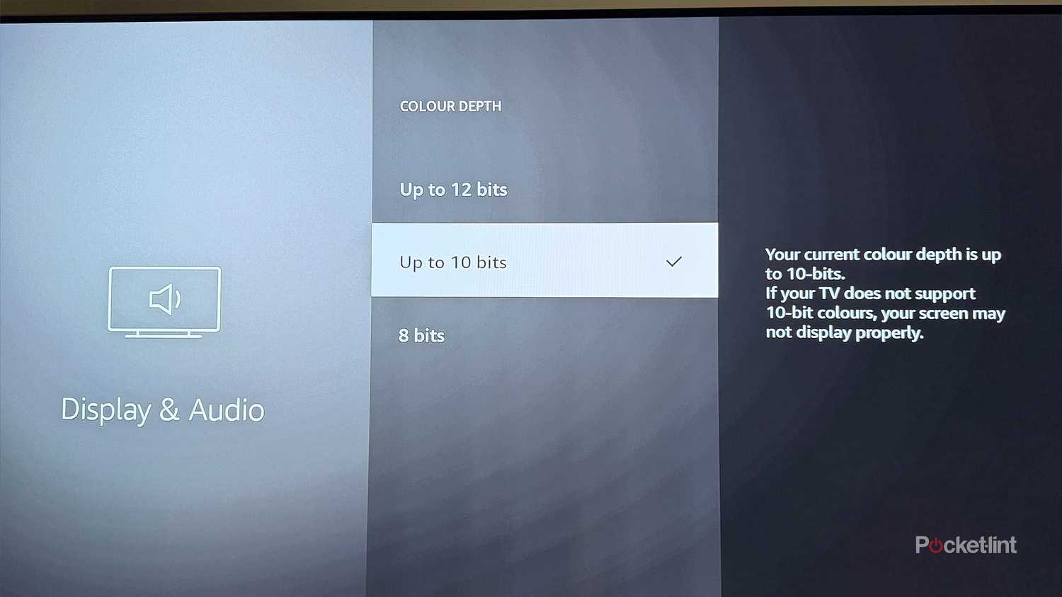 Color Depth settings on a Fire TV device.