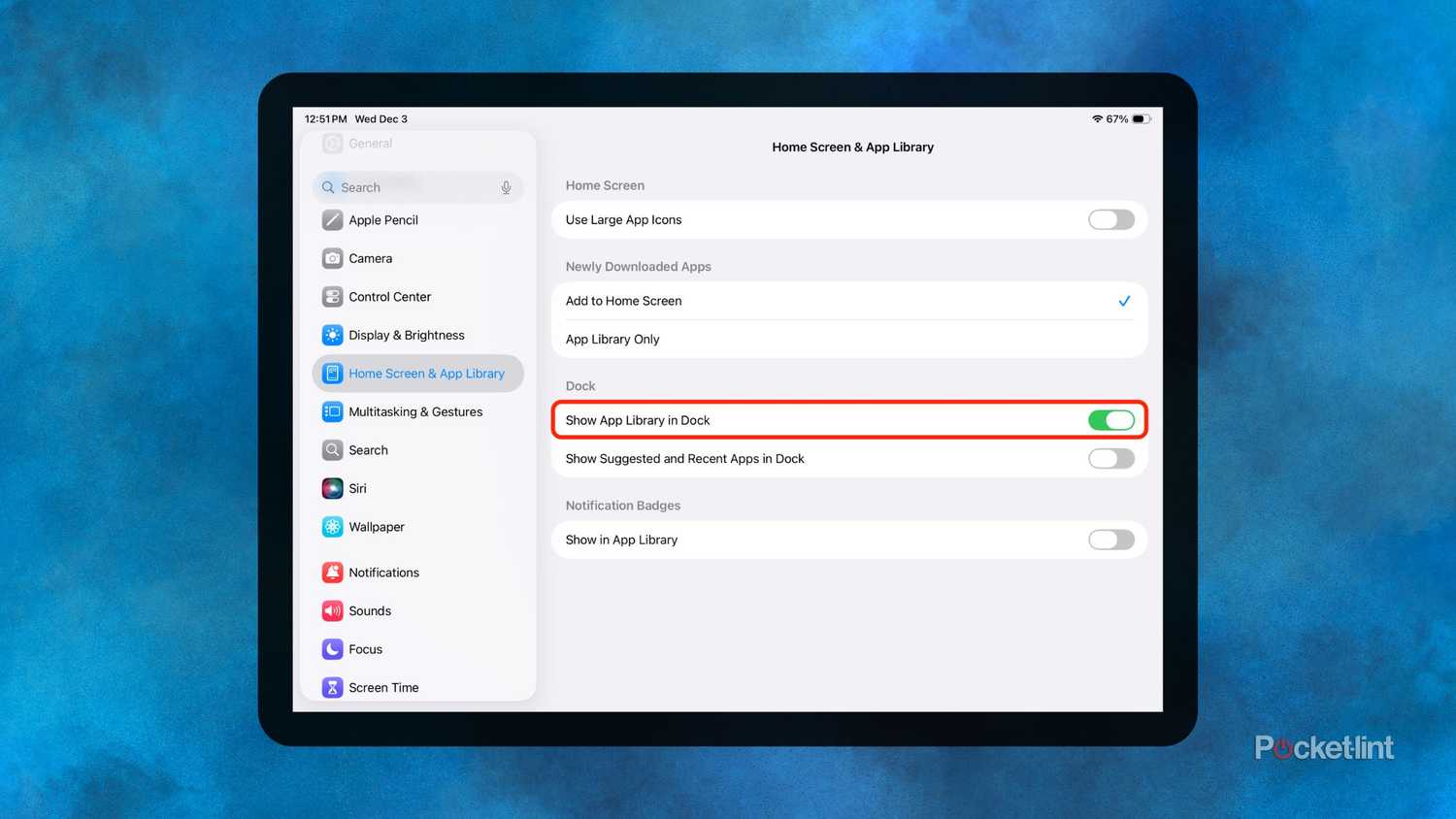 iPadOS 26 Show App Library in Dock screenshot