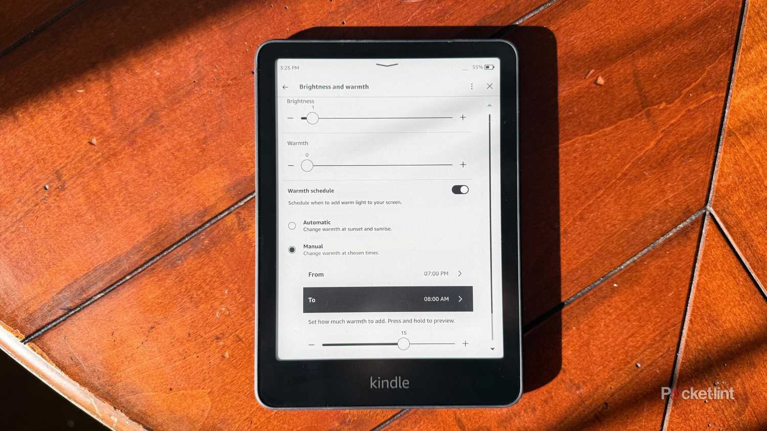 Warmth and brightness on a Kindle.