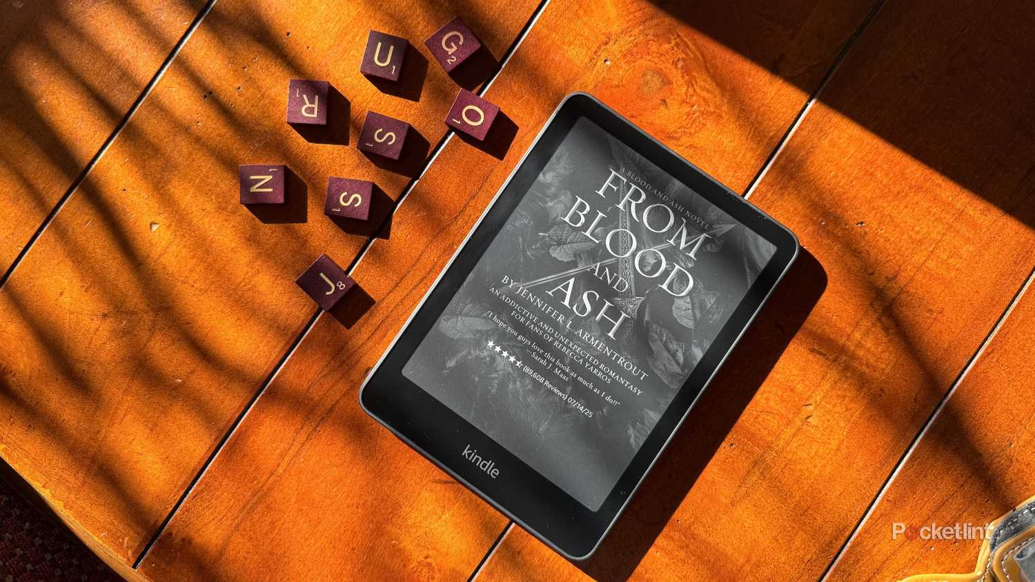 Kindle Paperwhite with scrabble letters. 