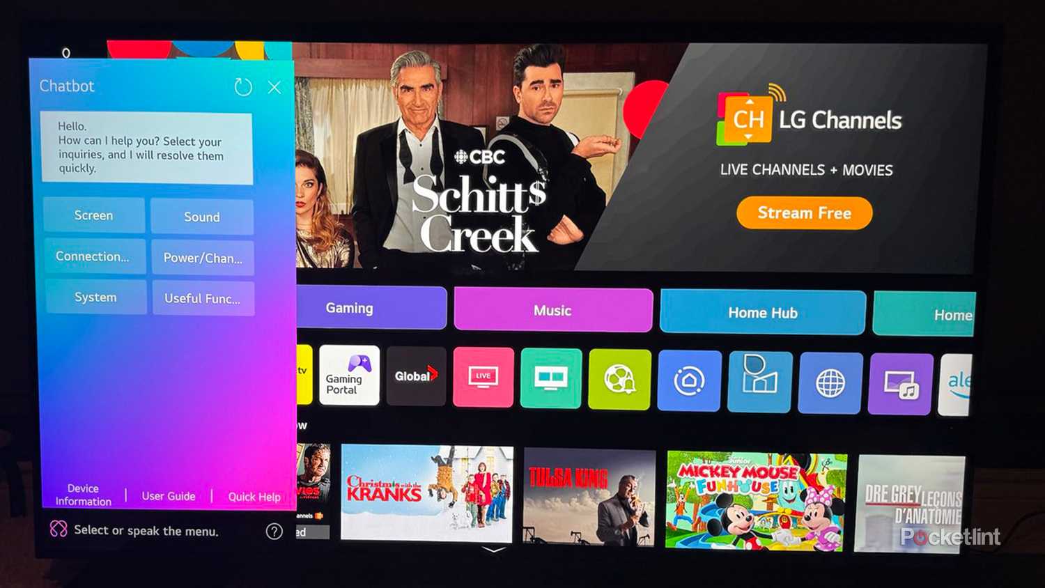 Chatbot feauture on LG QNED85 smart TV