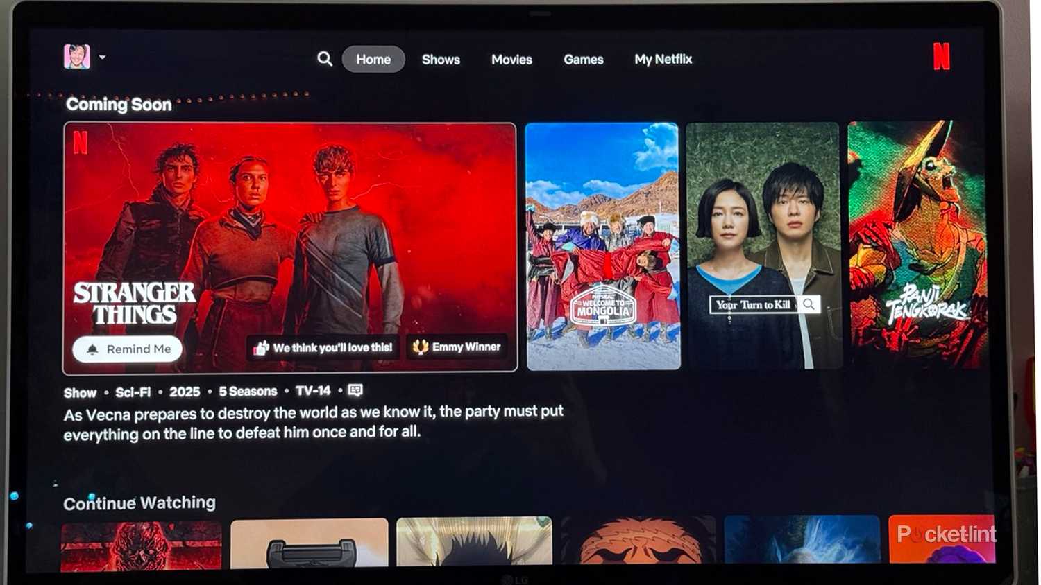 Netflix home page on LG Smart Monitor Swing.