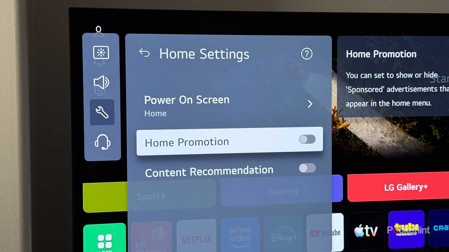 LG TV Home Promotion setting.