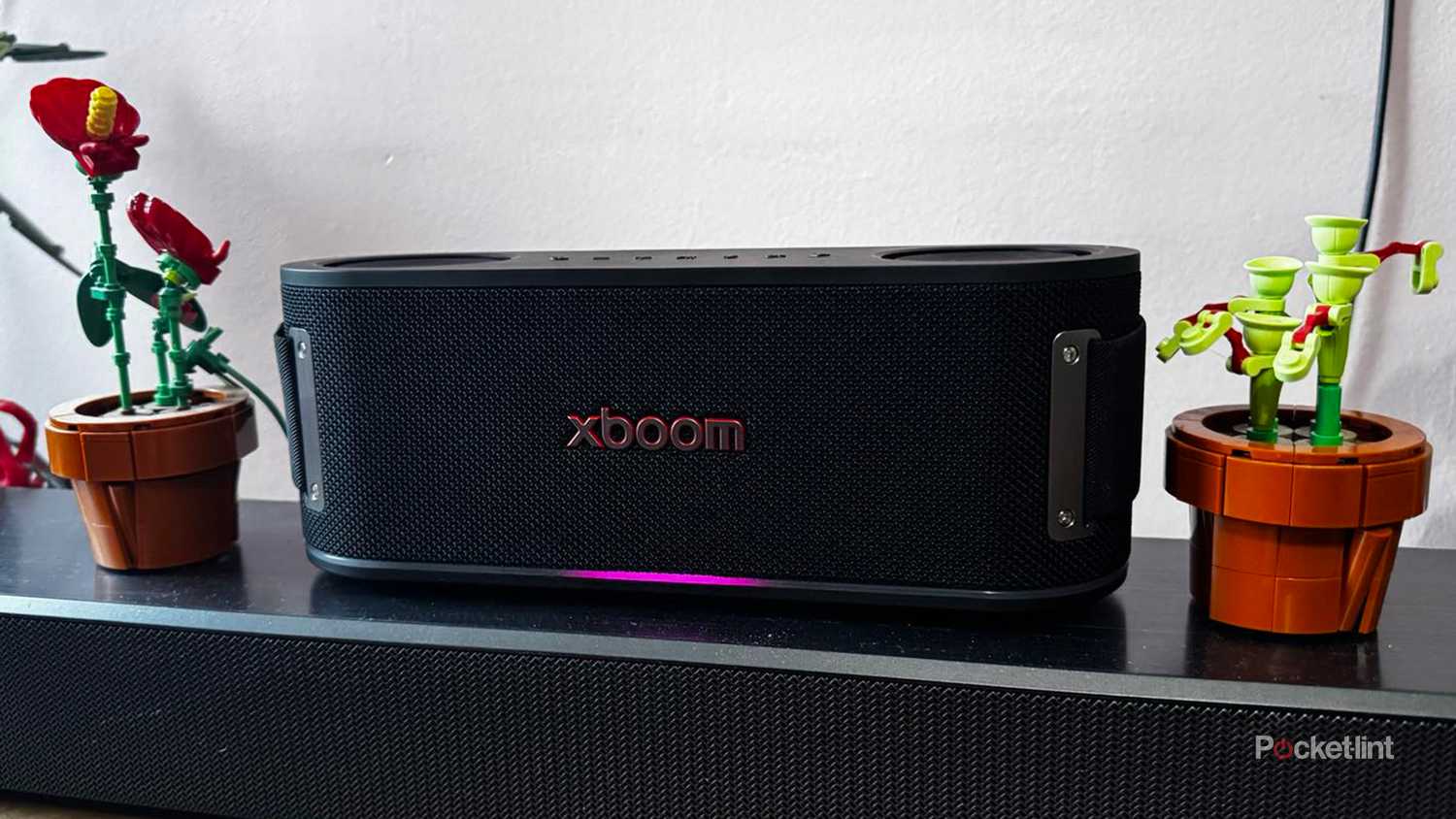 Front view of LG xboom Bounce bluetooth speaker