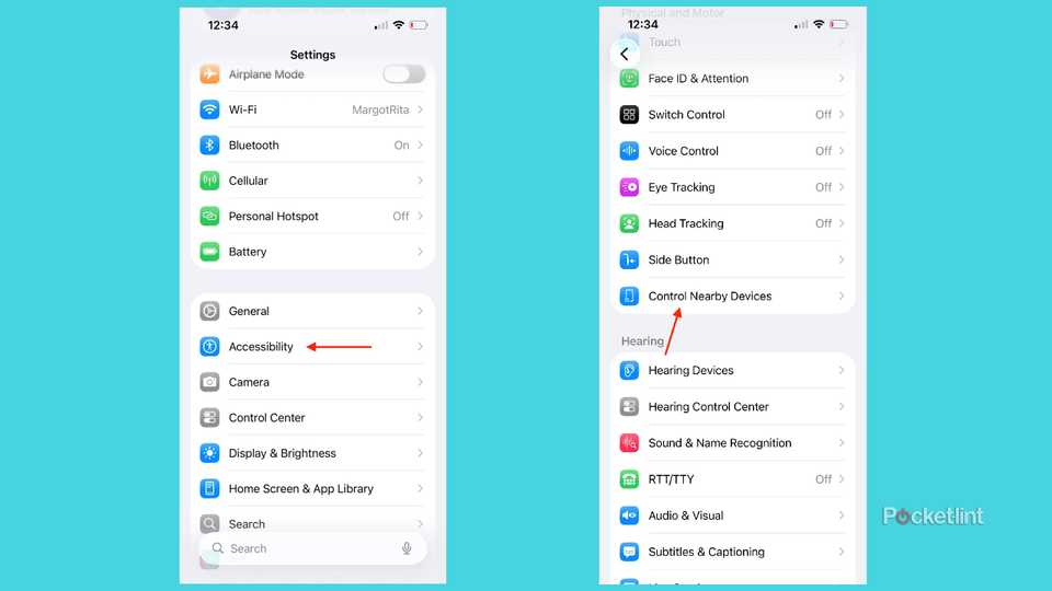 The Settings menu and Accessibility menu on an iPhone