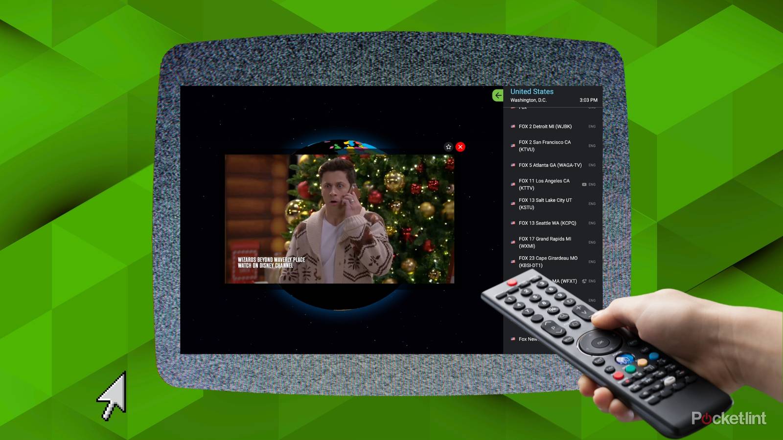 An image of the TV garden website on a TV screen with a remote