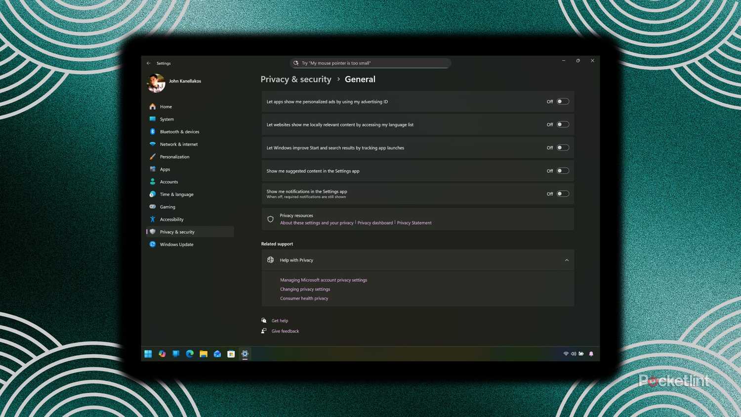 Windows 11 disable ads screenshot