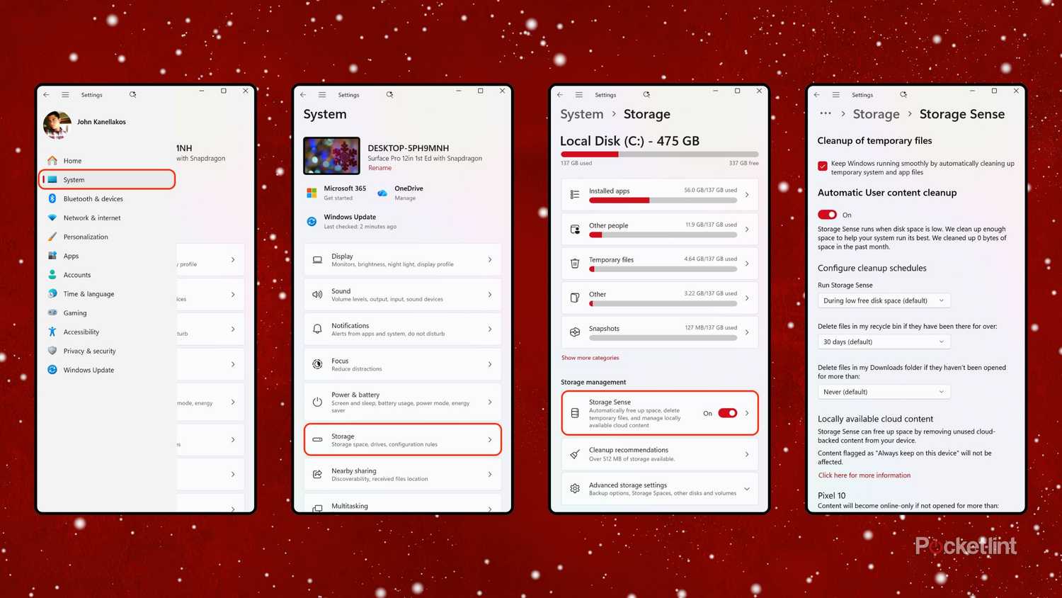 Enabling Storage Sense in Windows 11.