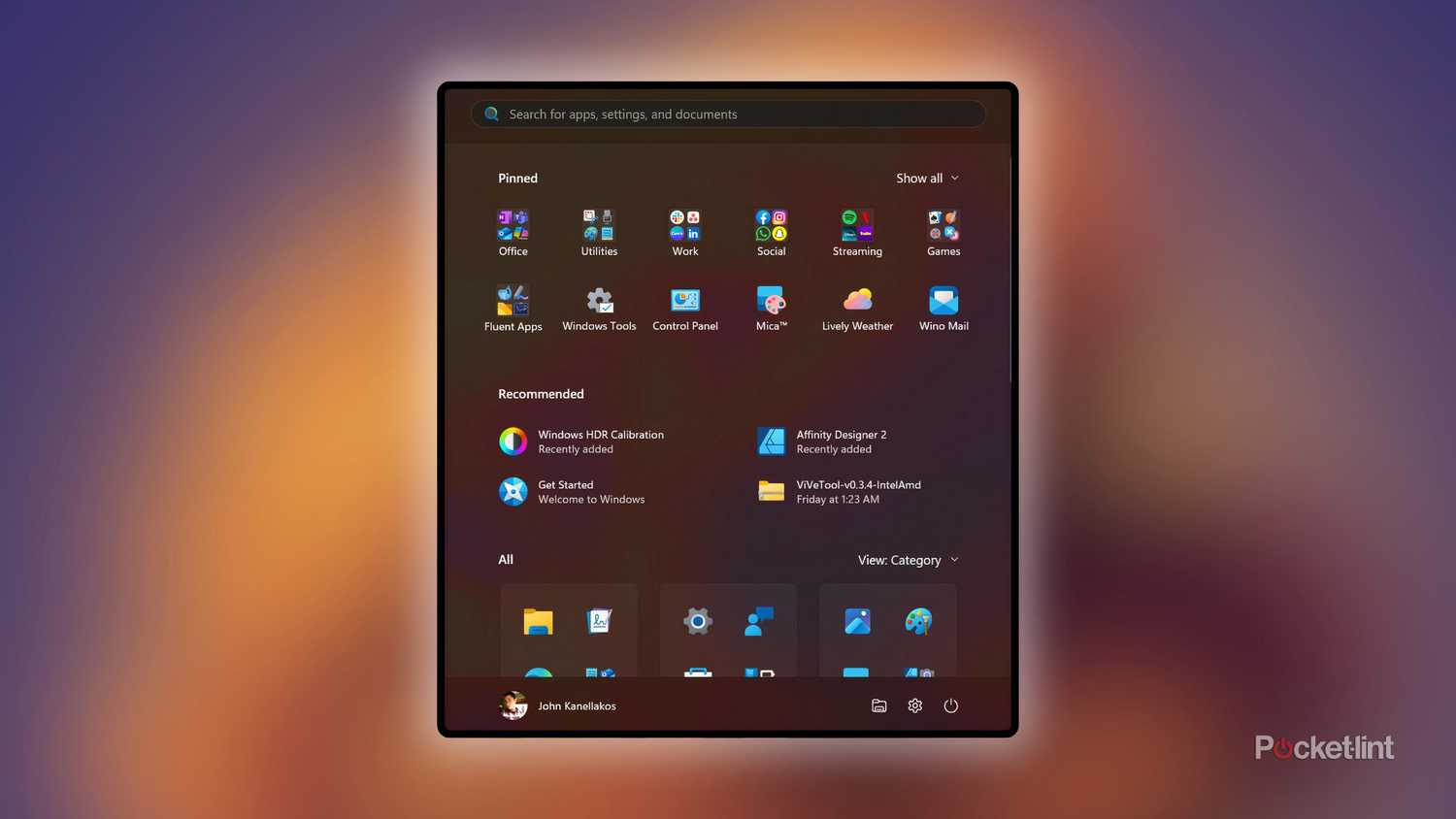 Windows 11 new Start Menu dark theme