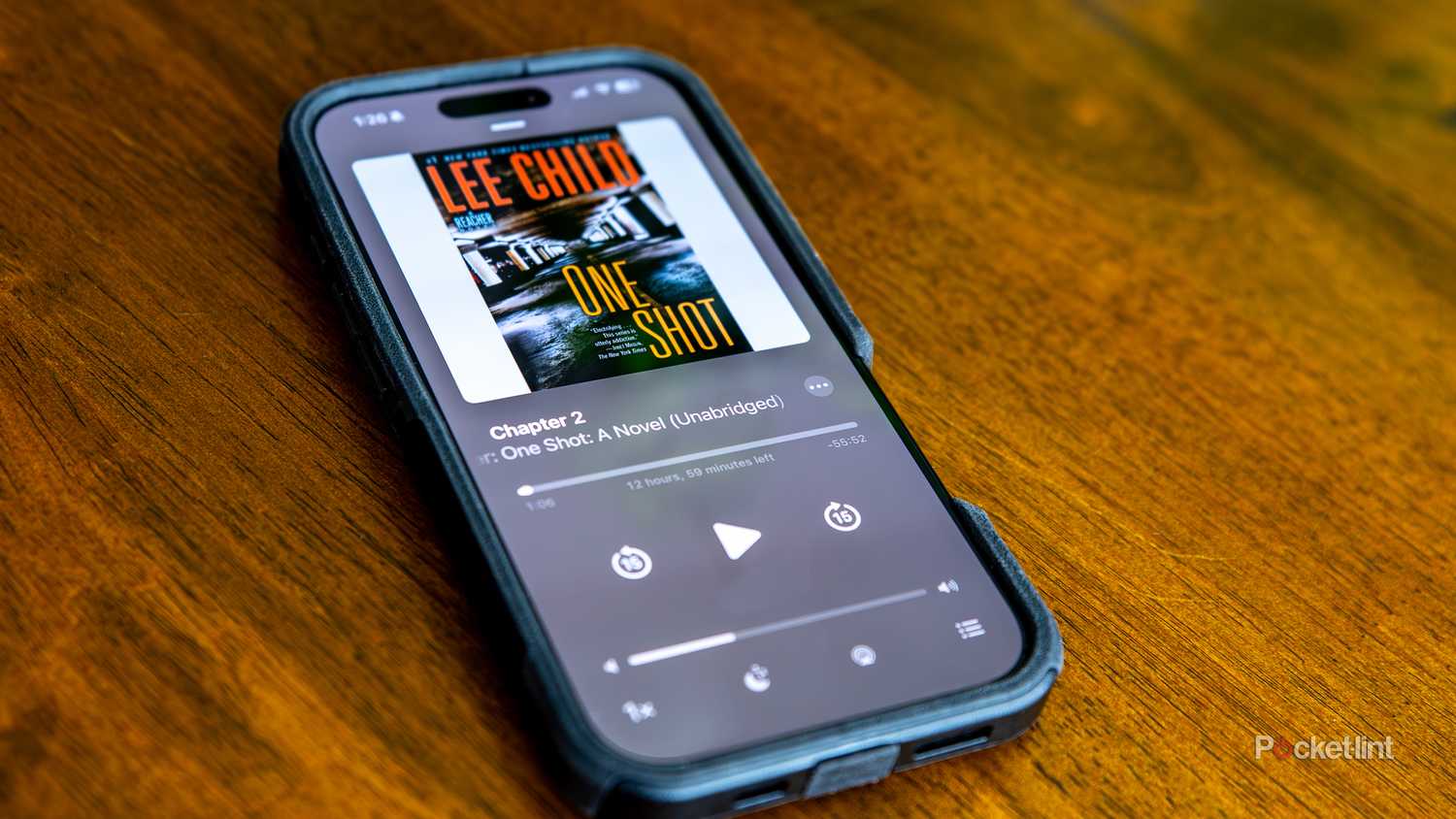 A still photo of an audiobook title in Apple Books.