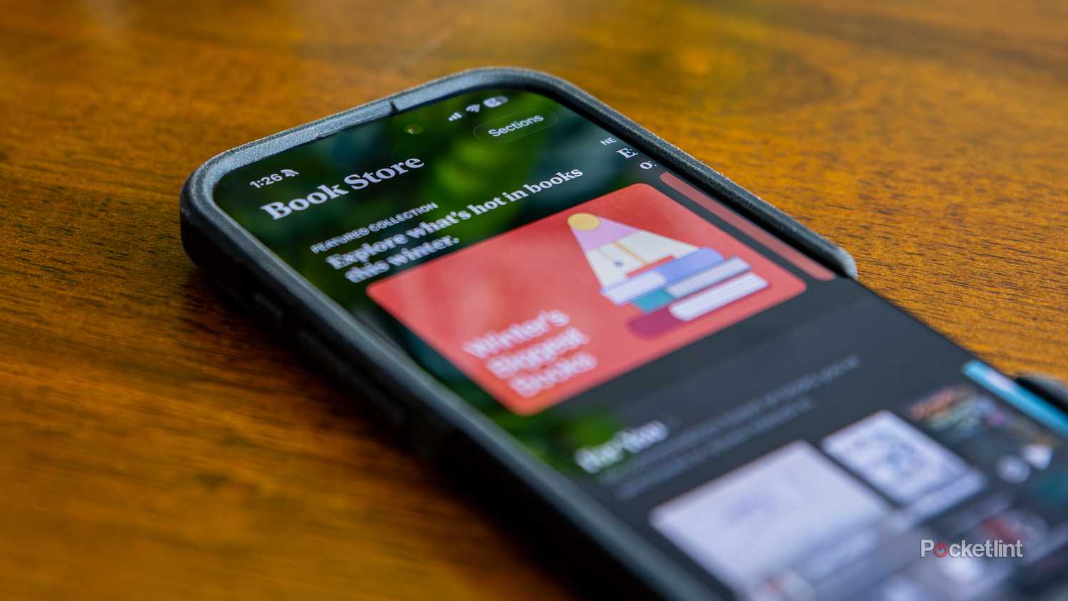 A still photo of the Apple Books Book Store home screen.