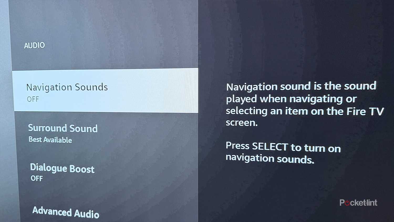 Fire TV navigation sounds setting.