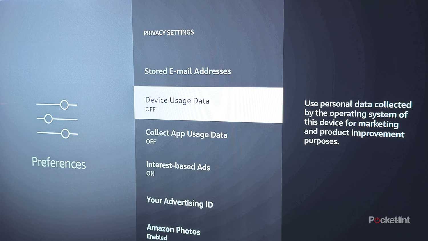 Fire TV Device Usaga Data setting.