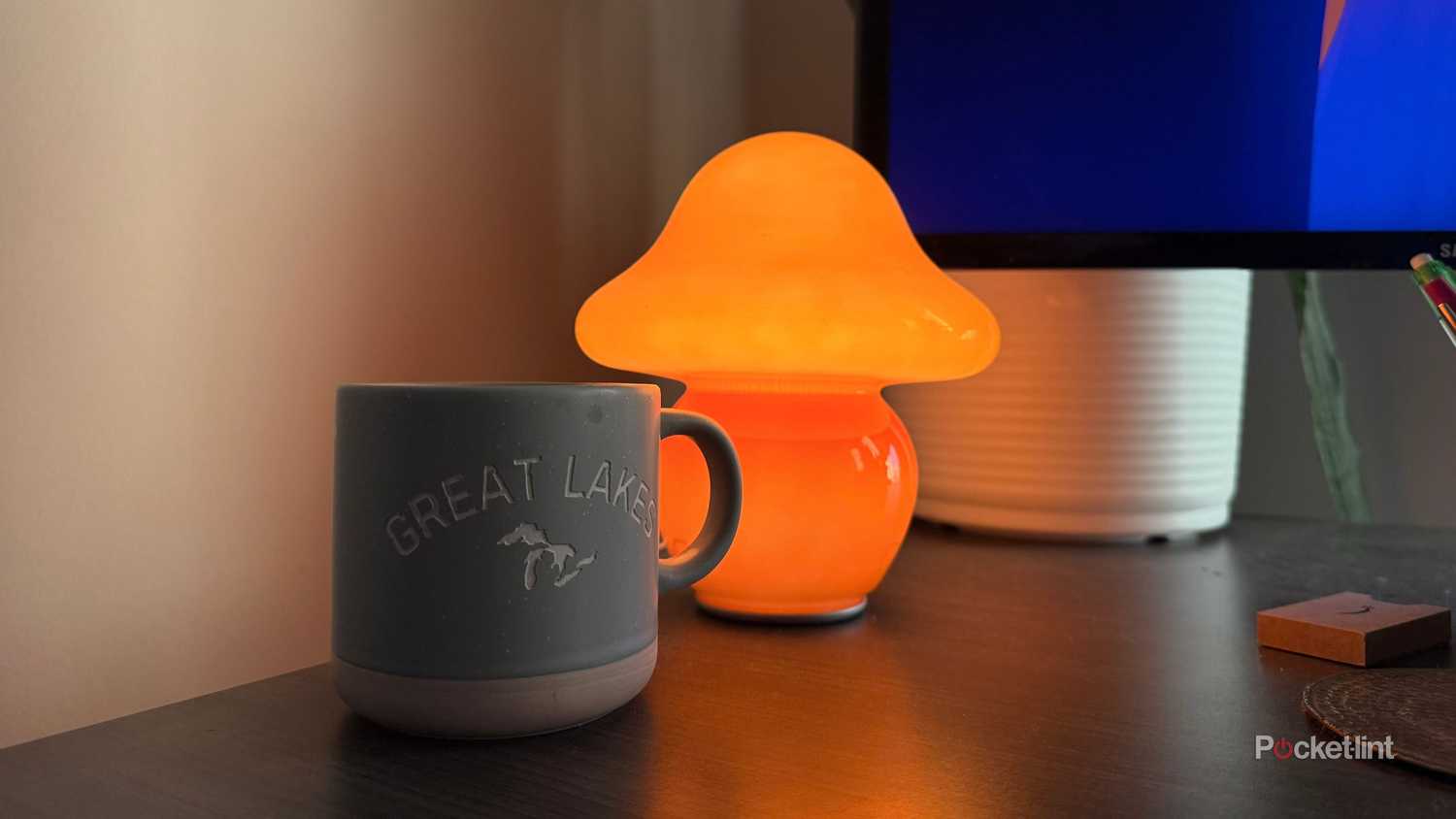 Lámpara de setas y taza. 