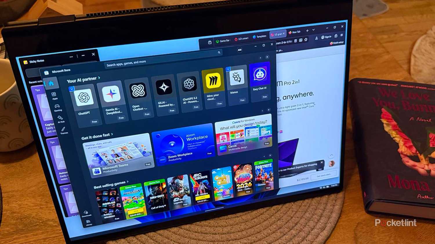 LG Gram Pro laptop  as tablet with apps menu open.