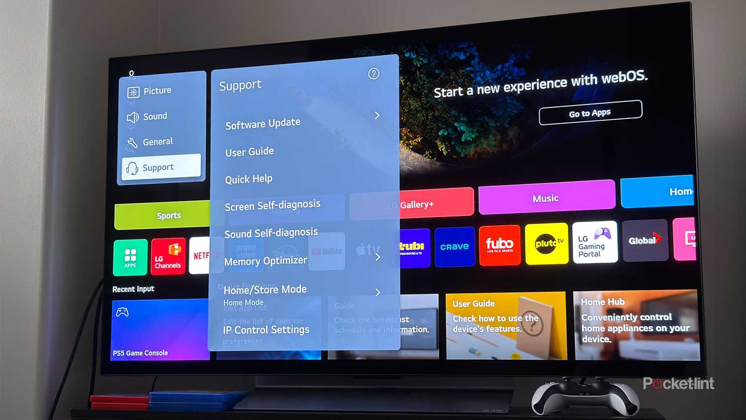 Settings menu open on LG TV.