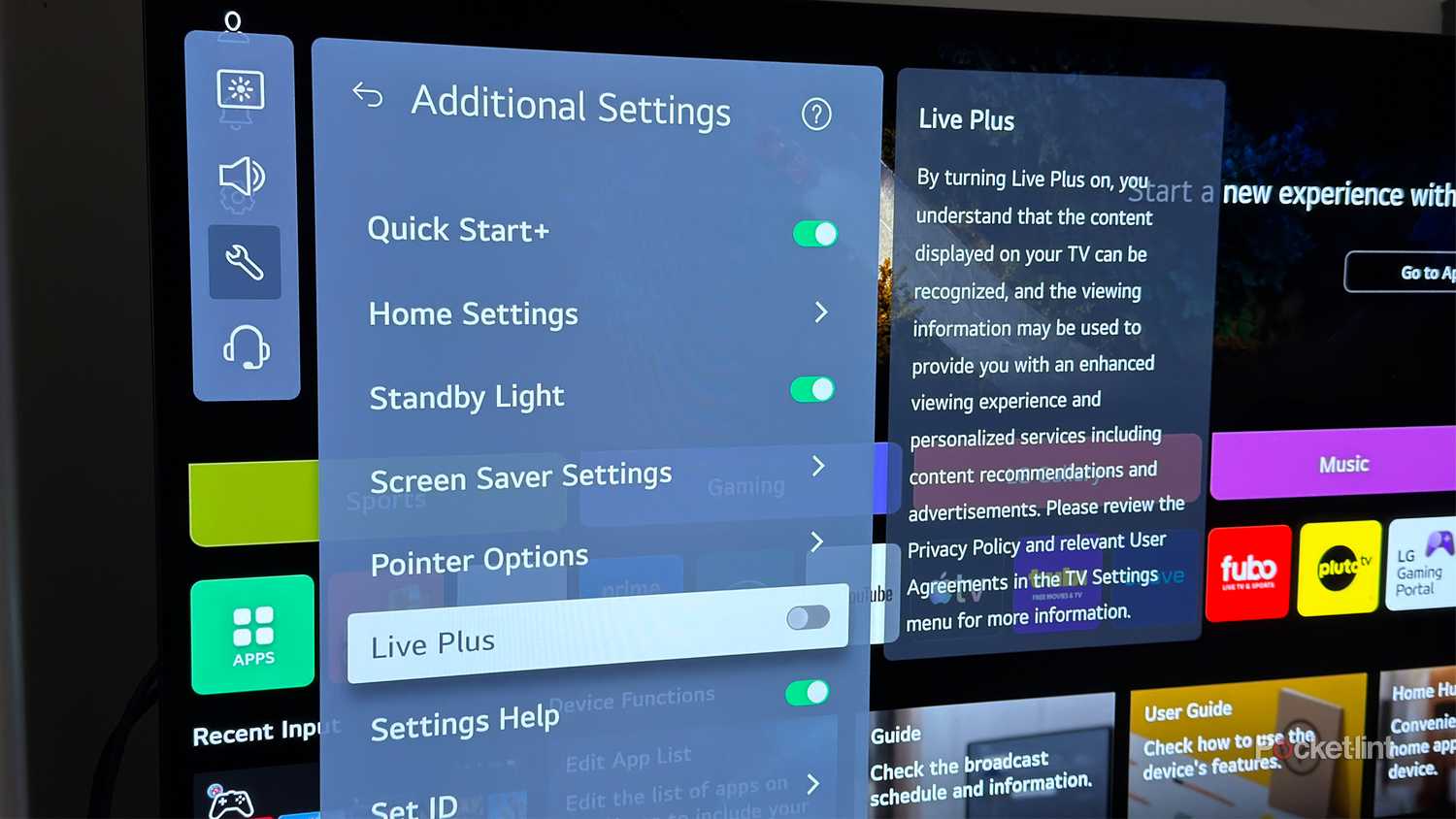 Live Plus setting on LG TV.