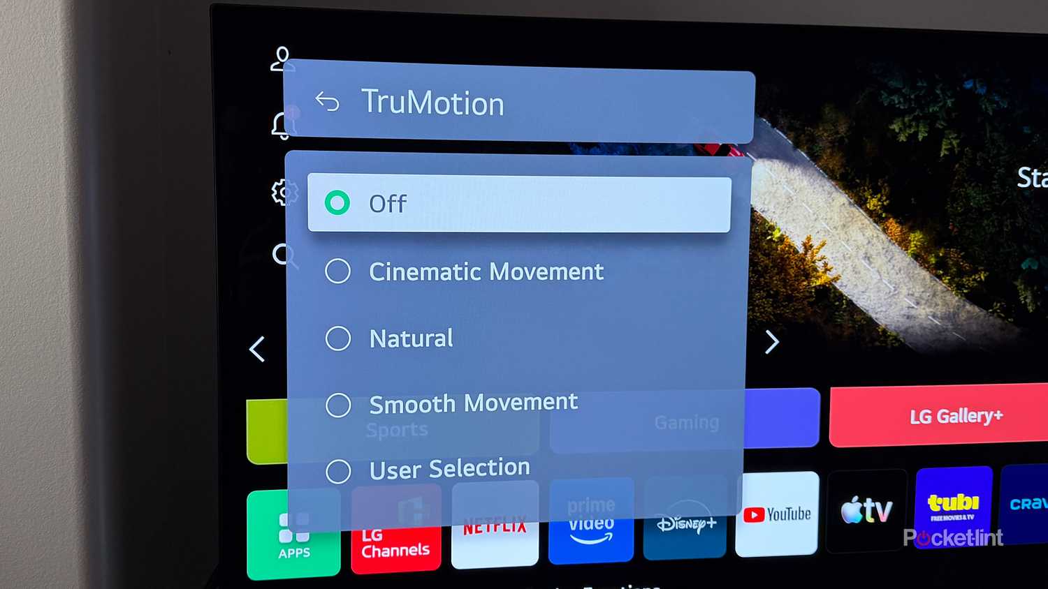 Motion smoothing settings on an LG TV.