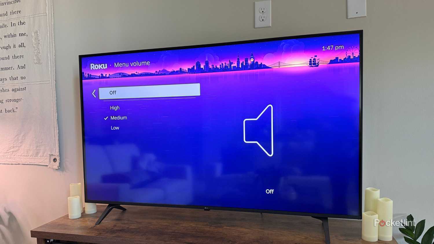 Audio menu settings on a Roku. 