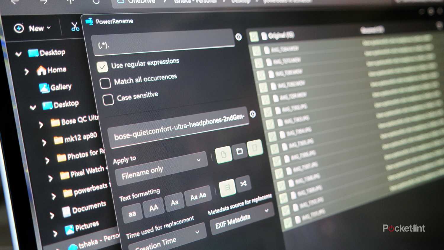 A window showing the settings for the PowerRename utility