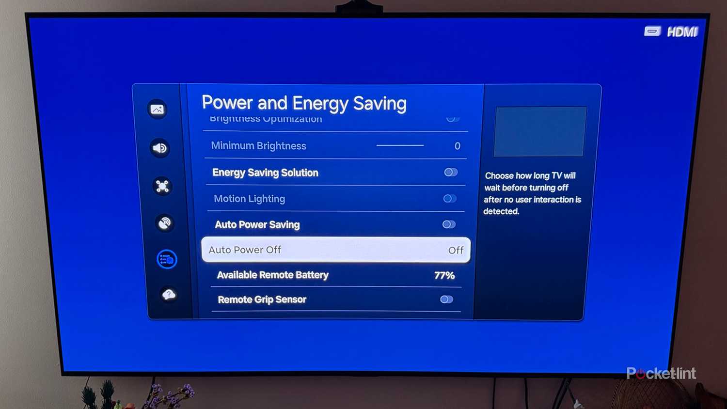 POwer and Energy saving options on samsung OLED TV.