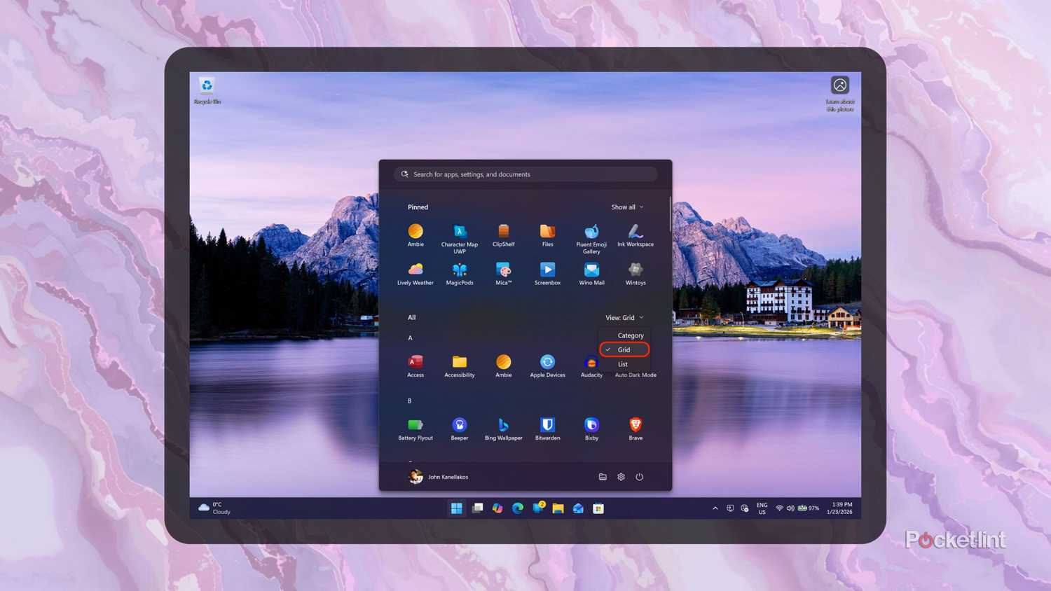 Windows 11 Start Menu switch to Grid View