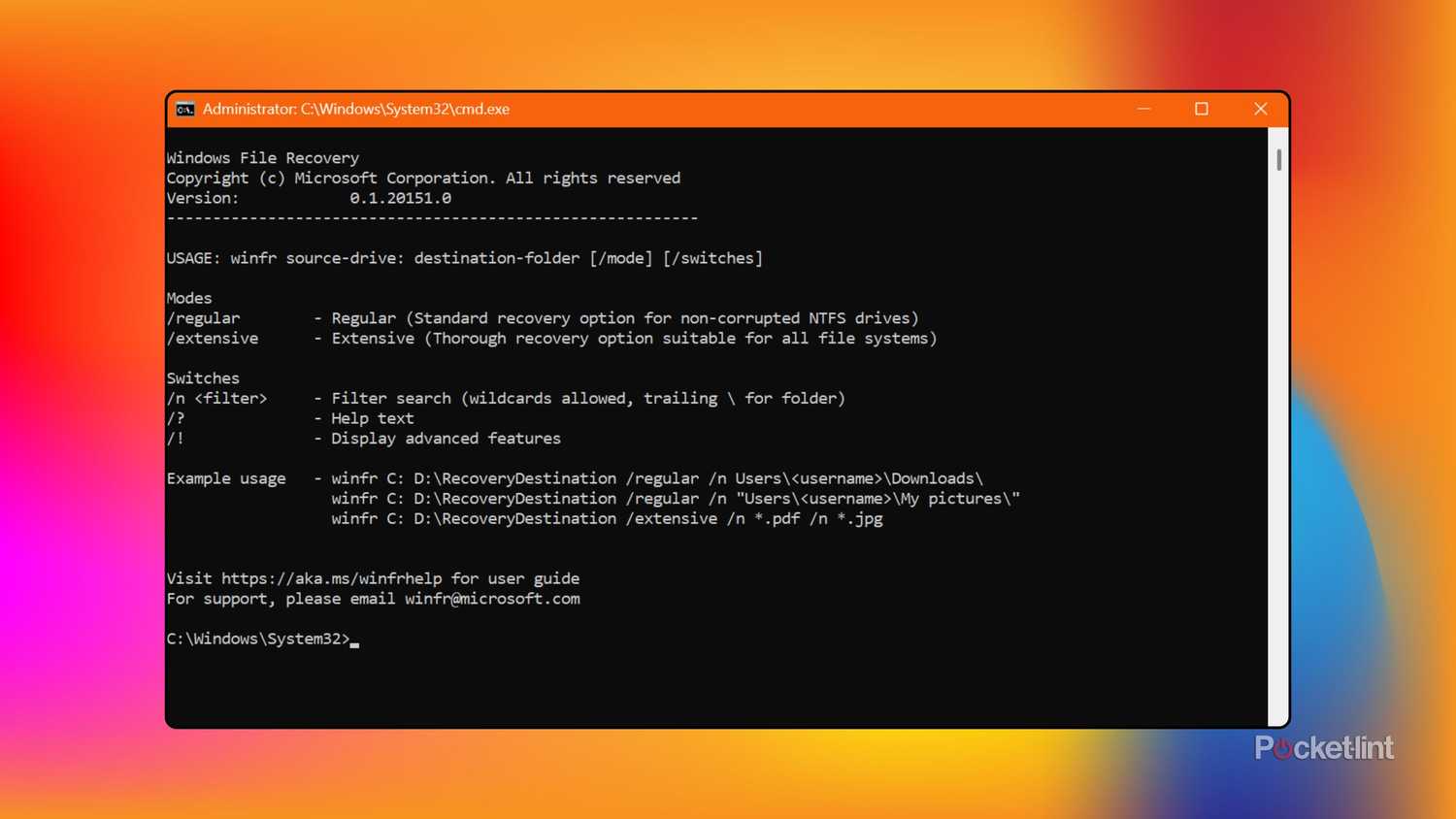 Windows File Recovery screenshot
