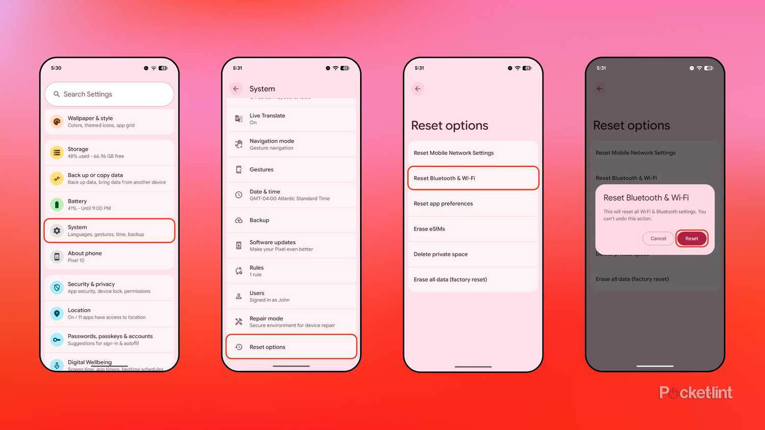 Android reset network settings screenshots