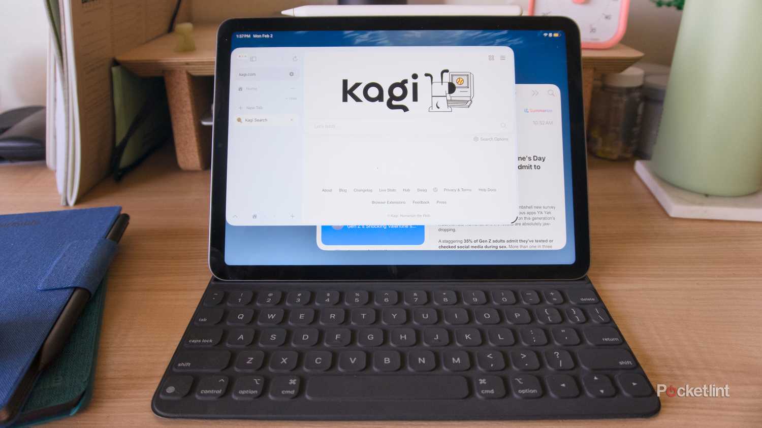 An iPad Air running iPadOS 26, attached to a Smart Keyboard Folio.
